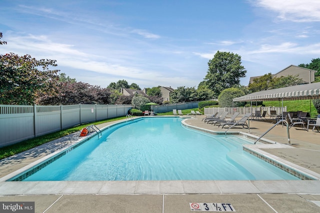 view of pool featuring a patio