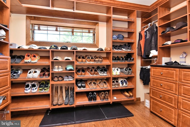 walk in closet featuring light hardwood / wood-style flooring