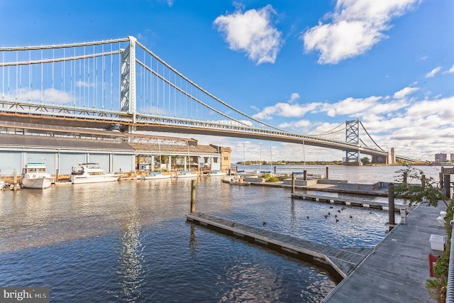 view of dock with a water view