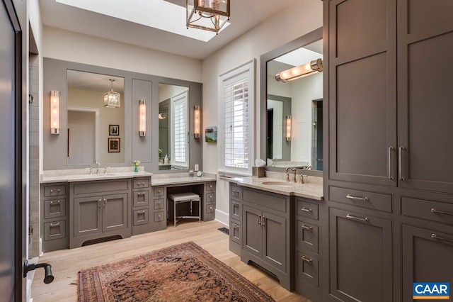 bathroom with wood-type flooring and vanity