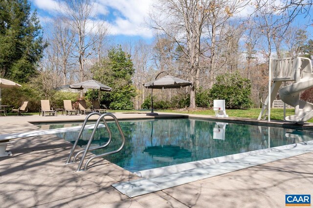 view of swimming pool with a patio area