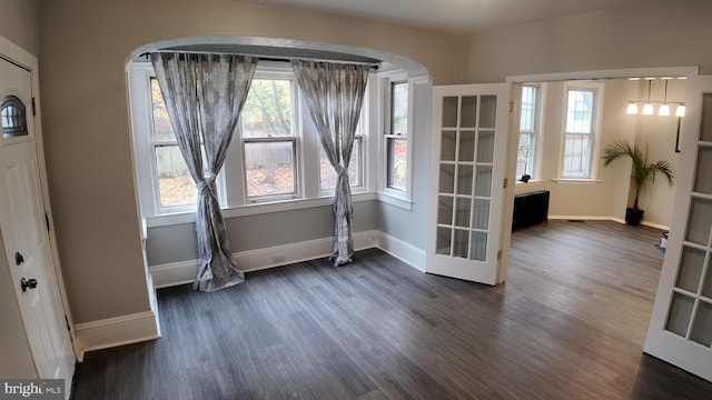 spare room featuring plenty of natural light and dark wood-type flooring