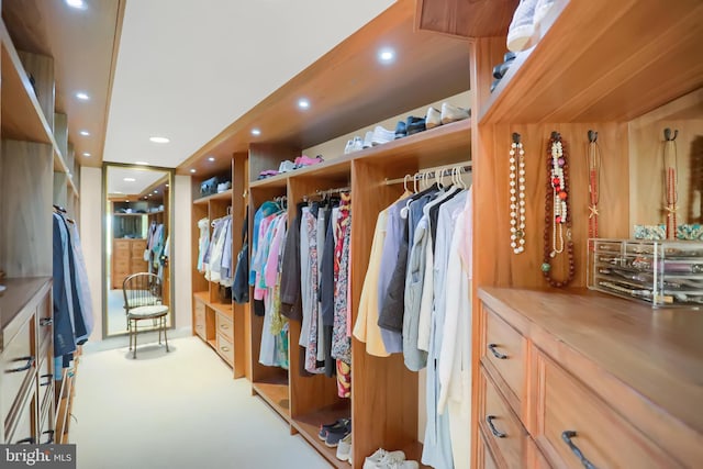 spacious closet with carpet