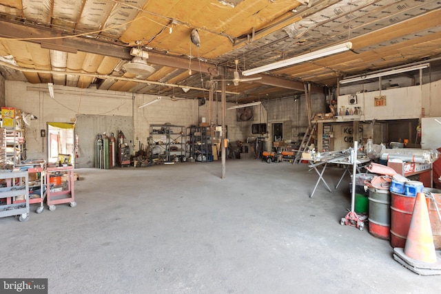 garage featuring a workshop area