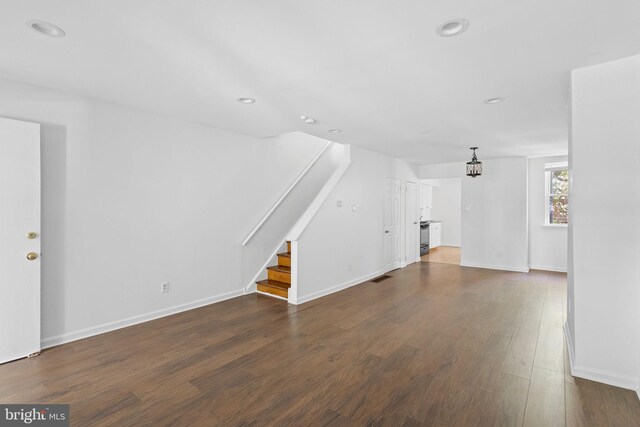 unfurnished living room with dark hardwood / wood-style floors