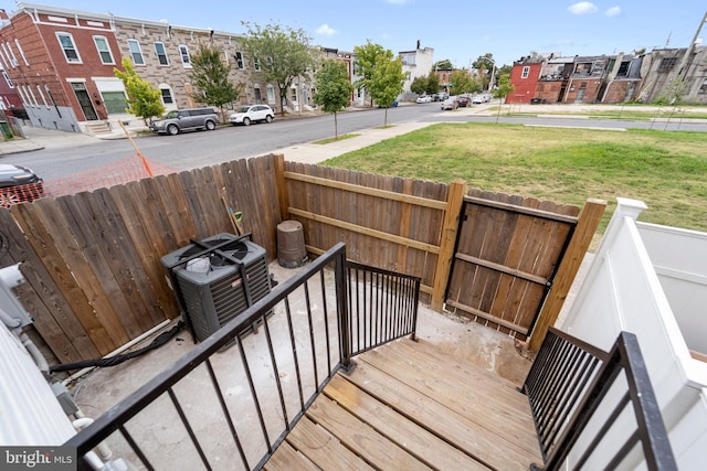 wooden deck with cooling unit