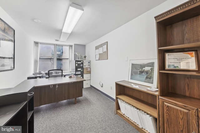 office space featuring dark colored carpet