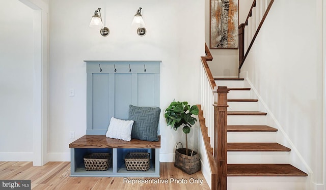 mudroom with wood-type flooring