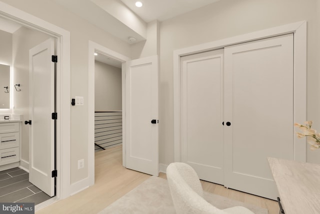 office space featuring light hardwood / wood-style floors