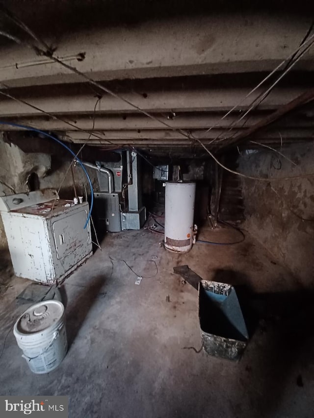 basement with heating unit and gas water heater