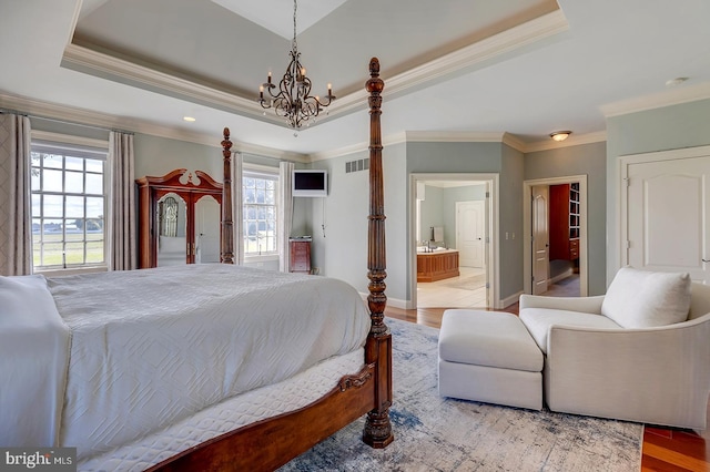 20459 Troyer Ln, Lincoln, DE 19960 - bedroom featuring a notable chandelier, multiple windows, ornamental molding, and wood finished floors