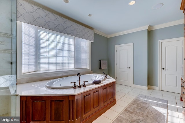 20459 Troyer Ln, Lincoln, DE 19960 - bathroom featuring tile patterned floors, baseboards, a garden tub, and crown molding