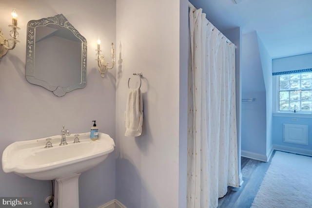 bathroom featuring hardwood / wood-style flooring