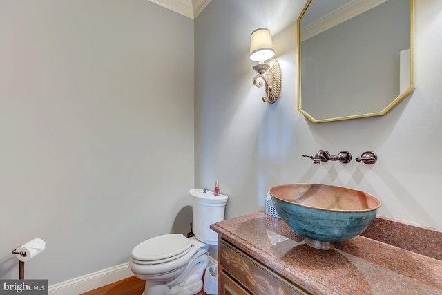 20459 Troyer Ln, Lincoln, DE 19960 - half bath featuring crown molding, toilet, vanity, and baseboards
