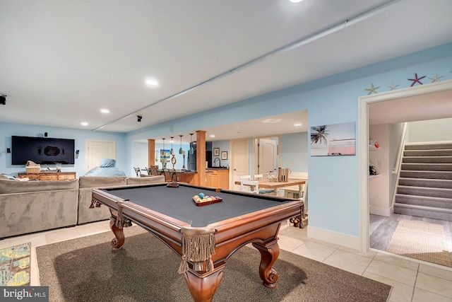 recreation room with light tile patterned flooring and pool table