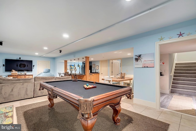 20459 Troyer Ln, Lincoln, DE 19960 - playroom with light tile patterned floors, billiards, recessed lighting, and baseboards