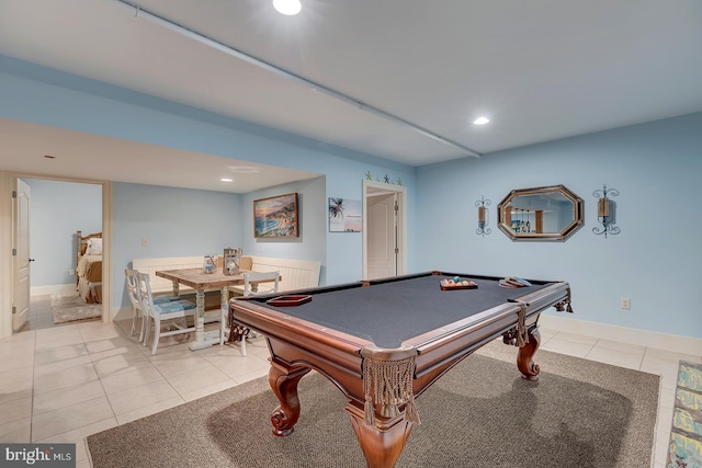 rec room with light tile patterned flooring and pool table