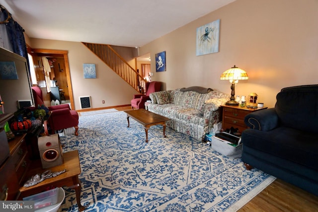 living room with hardwood / wood-style flooring