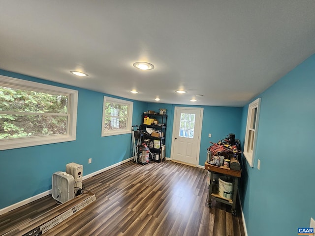 miscellaneous room with dark wood-type flooring