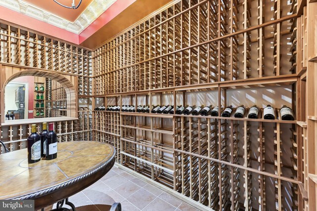 wine cellar with tile patterned flooring