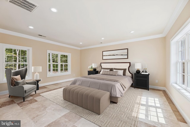 bedroom featuring crown molding