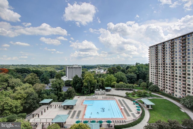 view of pool featuring a patio