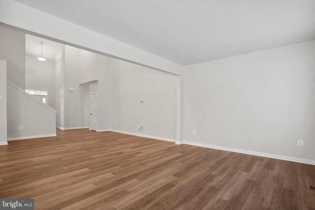 foyer featuring a towering ceiling and dark hardwood / wood-style flooring