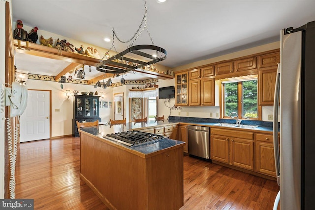 kitchen with appliances with stainless steel finishes, dark hardwood / wood-style floors, sink, and a wealth of natural light