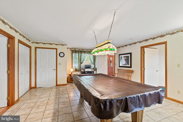 rec room with light tile patterned floors and pool table