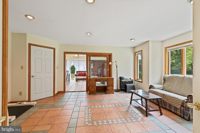 living room with light tile patterned floors