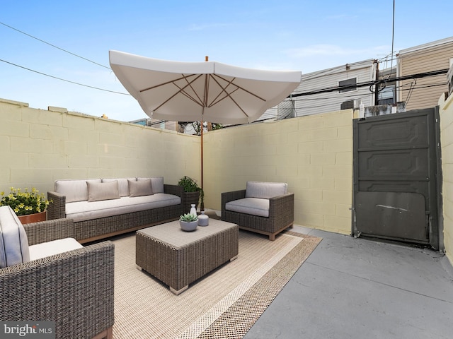 view of patio / terrace featuring an outdoor living space