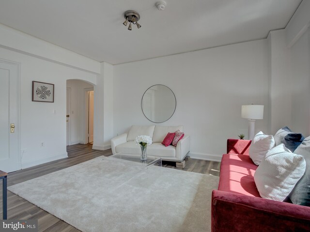 living room with hardwood / wood-style floors