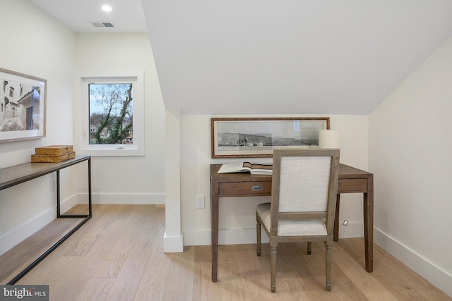 office area featuring light hardwood / wood-style flooring