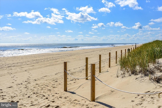 view of water feature featuring a view of the beach