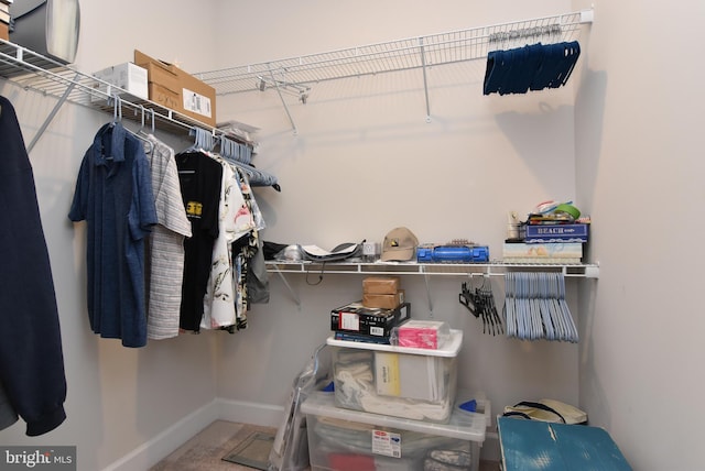 walk in closet with carpet floors