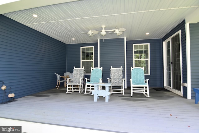 wooden terrace with ceiling fan