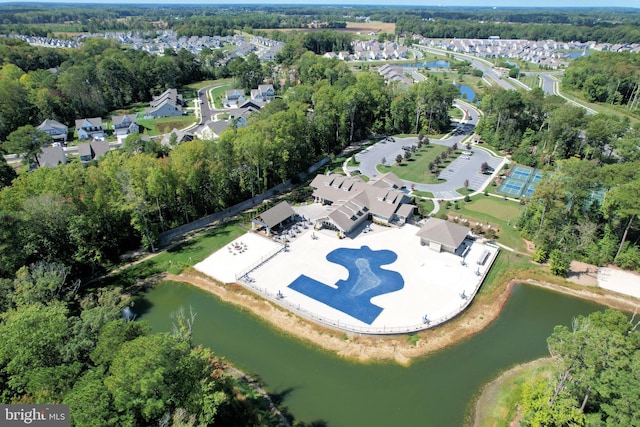 aerial view with a water view