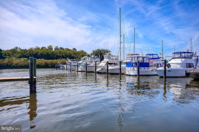 view of dock with a water view