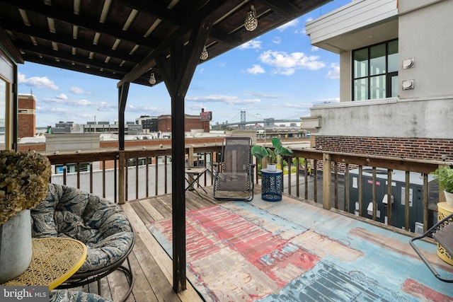 wooden balcony with a wooden deck