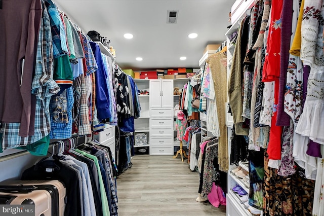 spacious closet with light hardwood / wood-style flooring