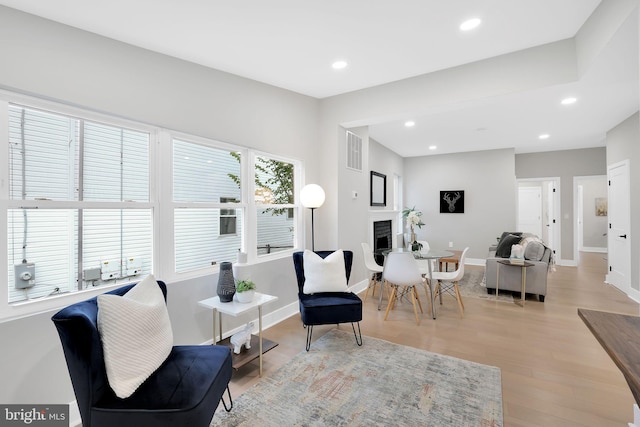 living room featuring light wood-type flooring