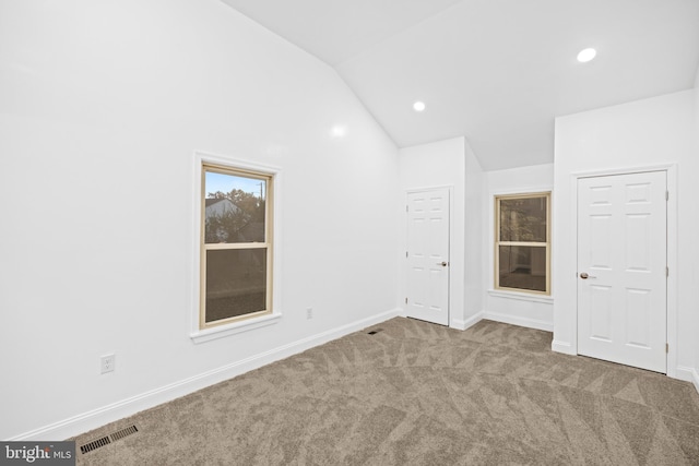 7213 Tyler Ave, Falls Church, VA 22042 - carpeted empty room with vaulted ceiling, baseboards, visible vents, and recessed lighting