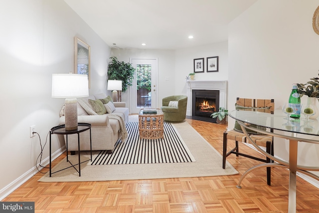 living room with light parquet floors