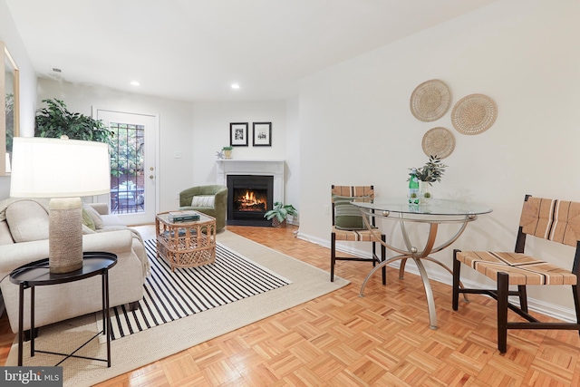 living room featuring light parquet floors