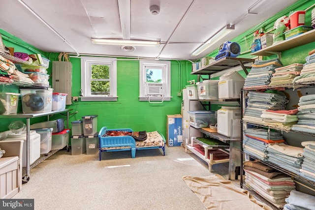 storage room featuring electric panel