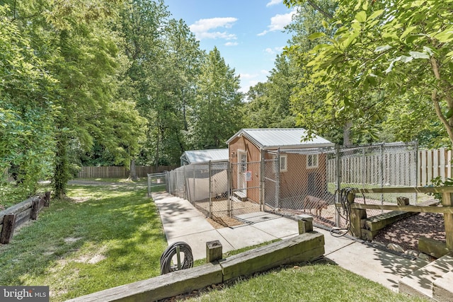 view of yard with a storage unit