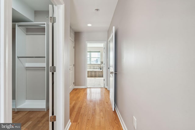 hallway with light hardwood / wood-style flooring