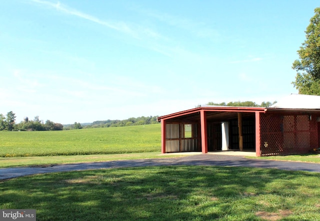 view of yard featuring an outbuilding and a rural view