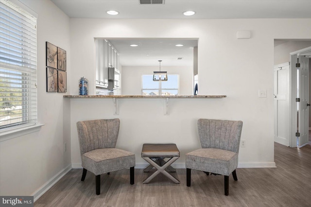 sitting room featuring plenty of natural light and dark hardwood / wood-style flooring