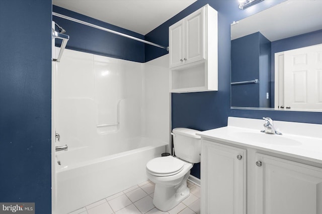 full bathroom featuring  shower combination, vanity, tile patterned flooring, and toilet